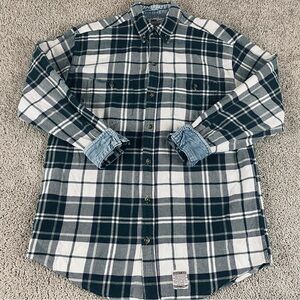 Vintage County Seat Flannel Shirt Men M Denim Collar Plaid Rugged Cotton F369